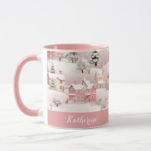 Skurriles Winter-Pink-Dorf-Weihnachts-Tasse Tasse