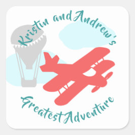 Sky Adventure Transportation Baby Shower Quadratischer Aufkleber