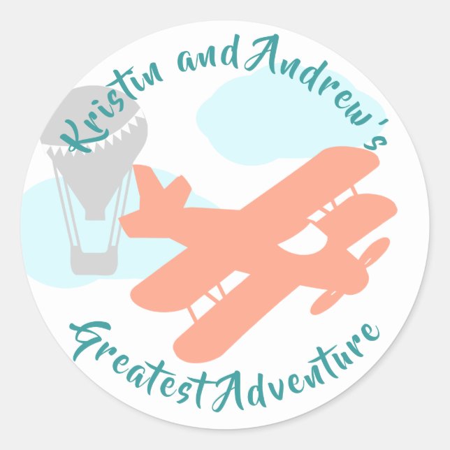 Sky Adventure Transportation Baby Shower Runder Aufkleber (Vorderseite)