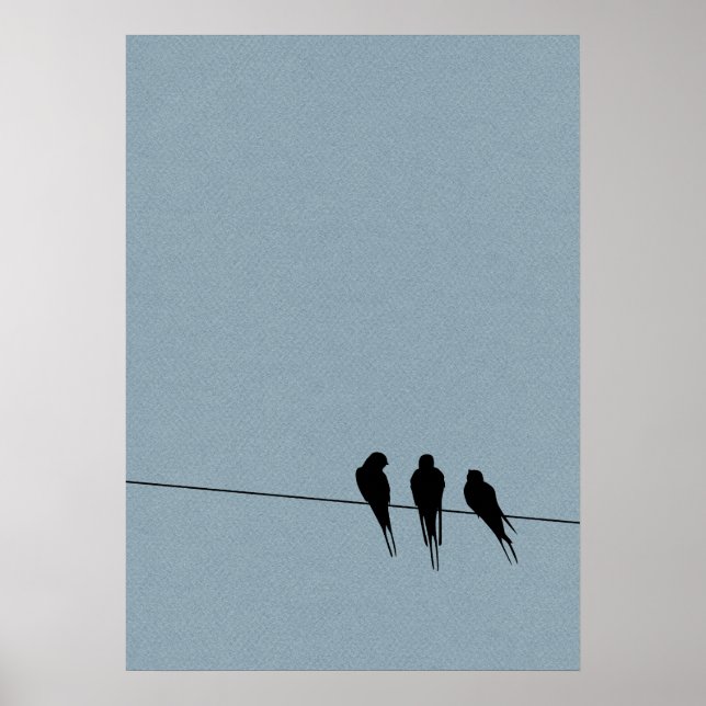 Sky Blackbirds Silhouette auf Wire Poster (Vorne)