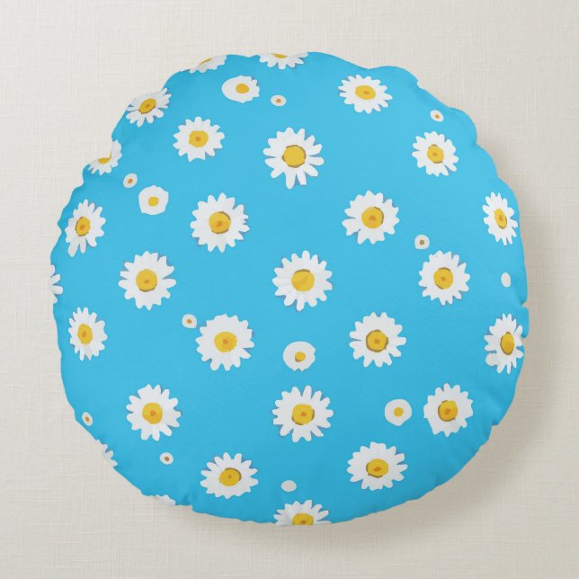 Sky Bloom Daisies Rundes Kissen (Vorderseite)