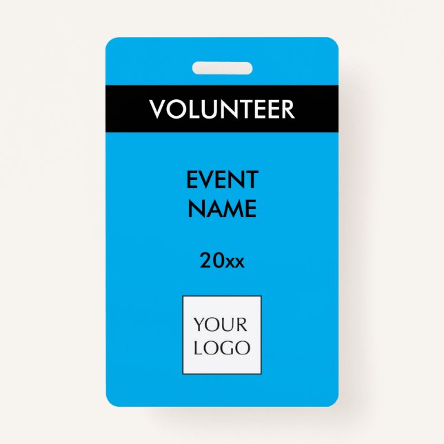 Sky Blue and Black Event Volunteer Logo Abzeichen Ausweis (Vorderseite)