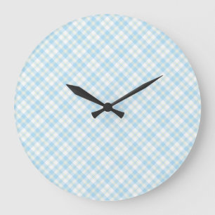Sky Blue and White Karo Round Wall Clock Große Wanduhr