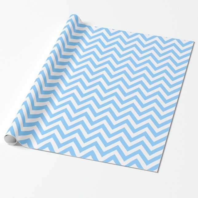 Sky Blue and White Large Zickzack ZigZag Muster Geschenkpapier (Ungerollt)