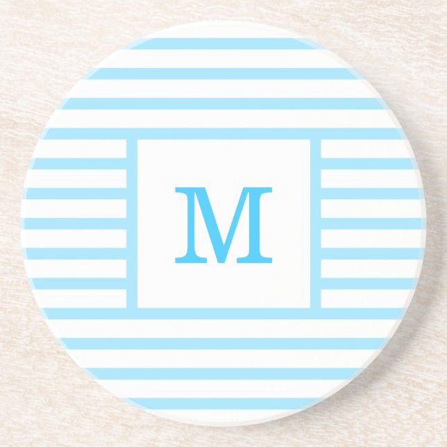 Sky Blue and White Stripes Custom Monogram Getränkeuntersetzer (Vorne)