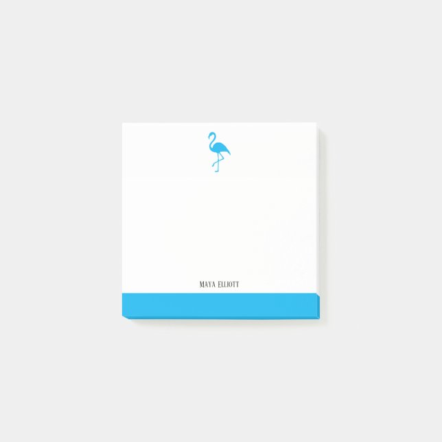 Sky Blue auf White Flamingo & Border mit Namen Post-it Klebezettel (Vorderseite)