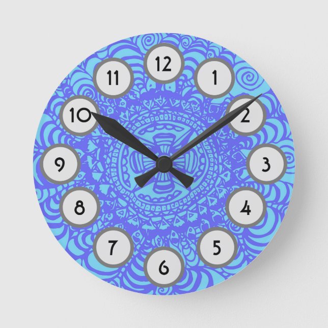 Sky Blue Aztec Mandala Uhr (Vorderseite)
