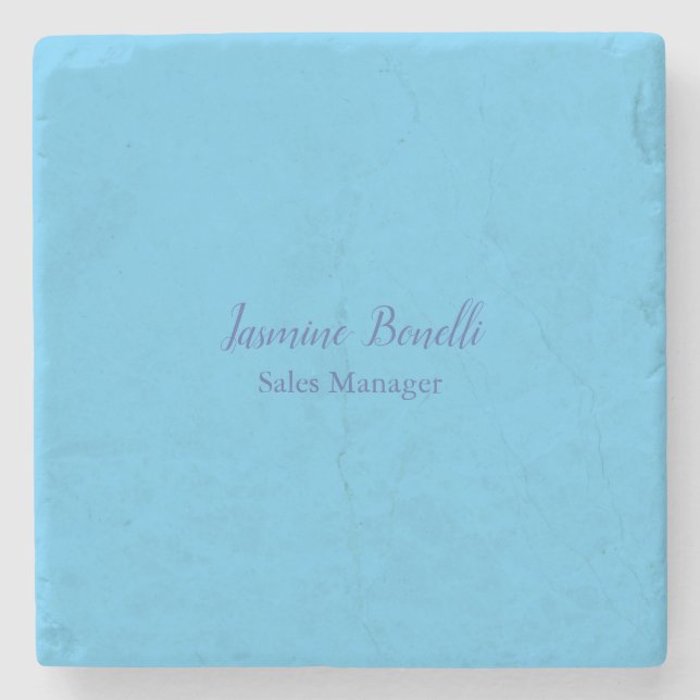 Sky Blue Beruflich Modern Minimalistischer Name Steinuntersetzer (Vorderseite)