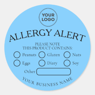 Sky Blue Black Food Allergy Warnhinweis Rundkleber Runder Aufkleber