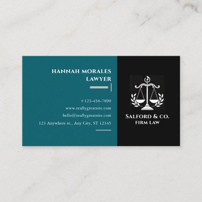 Sky Blue & Black Minimalist Attorney Modern Lawyer Visitenkarte (Vorderseite)
