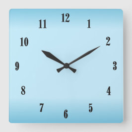 Sky Blue Black Numbers Quadratische Wanduhr