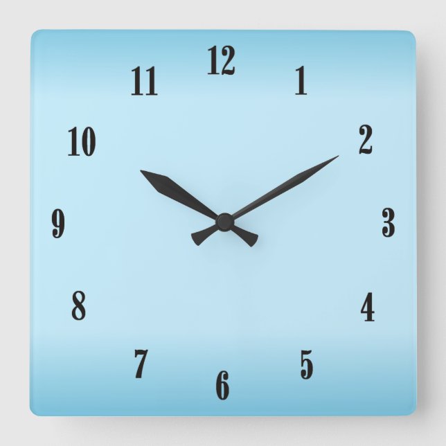 Sky Blue Black Numbers Quadratische Wanduhr (Vorderseite)