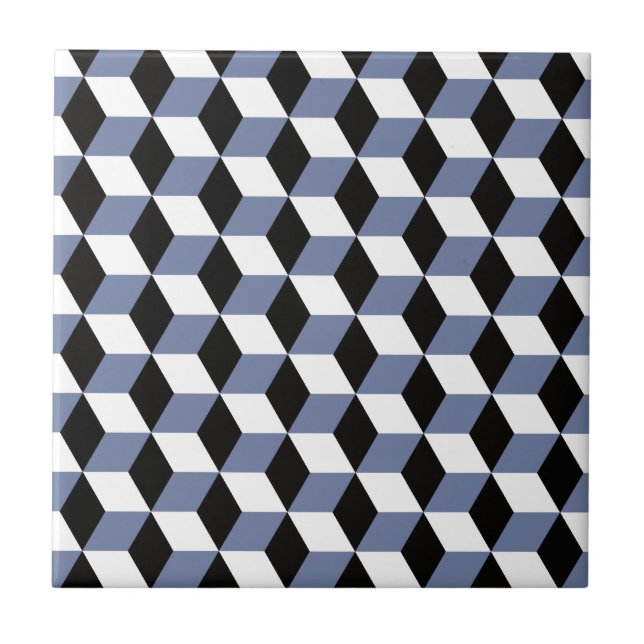 Sky Blue Black & White 3D Cubes Pattern Fliese (Vorderseite)