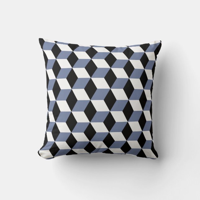 Sky Blue Black & White 3D Cubes Pattern Kissen (Vorderseite)