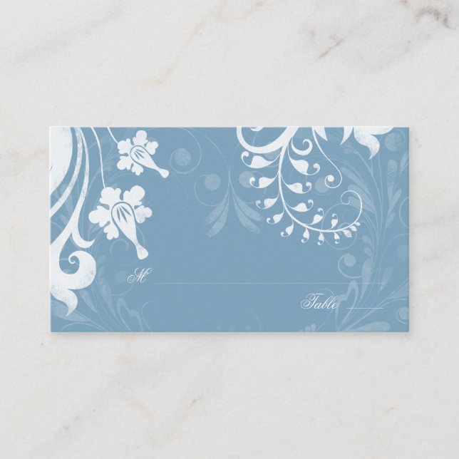 Sky Blue Blanc Floral Mariage Cartes de Place (Devant)