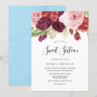 Sky Blue Blush & Burgundy Sweet 16 Einladung