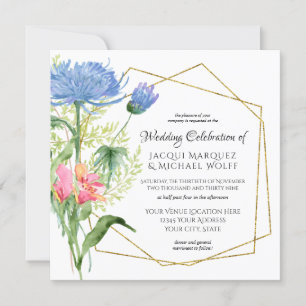 Sky Blue Blush Pink Simple Modern Floral Wedding Einladung