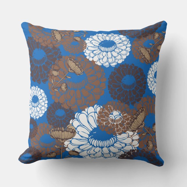 Sky Blue Broun Flower Throw Pillow Kissen (Vorderseite)