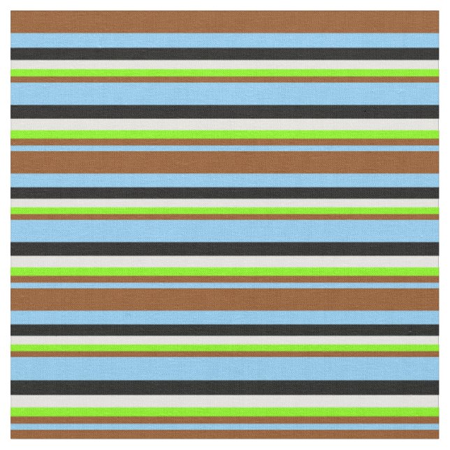 Sky Blue, Brown, Chartreuse, Minze Cream & Black Stoff (Nahaufnahme)