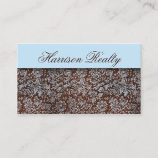 Sky Blue Brown Rose Damask Lace Business Cards Visitenkarte