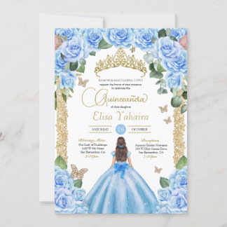 Sky Blue Butterfly Princess Dress Quinceanera Einladung