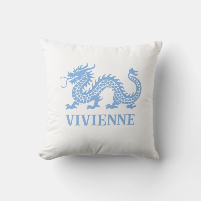 Sky Blue Chinoiserie Dragon Individuelle Name Kissen (Vorderseite)