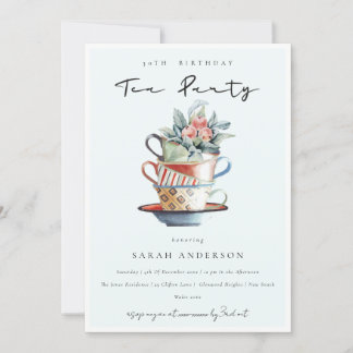 Sky Blue Cups jedes Alter Geburtstag Tee Party lad Dankeskarte