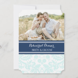 Sky Blue Damask Foto Probe Dinner Party Einladung