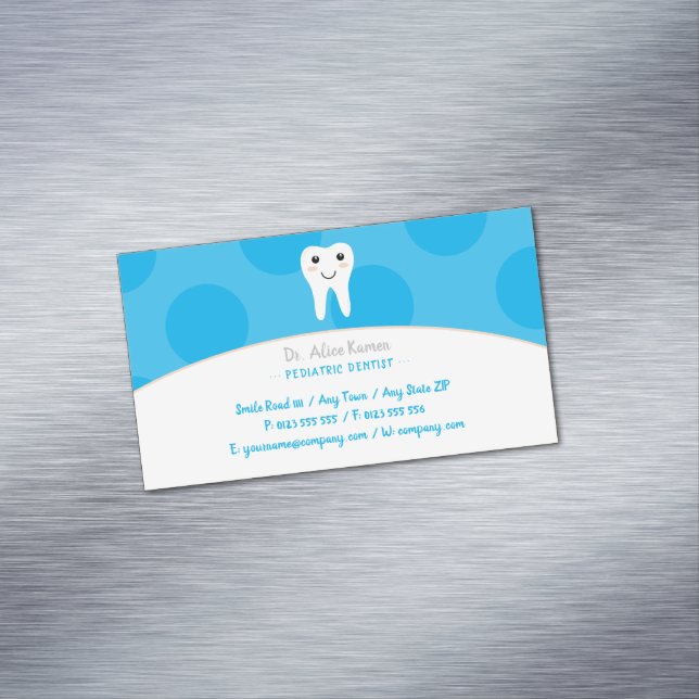 Sky Blue Dentist für Kinder | Pädiatrische Zahnärz Magnetische Visitenkarte (Beispiel)