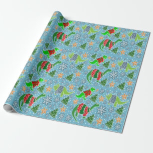 Sky-Blue Dinosaur Weihnachten Geschenkpapier