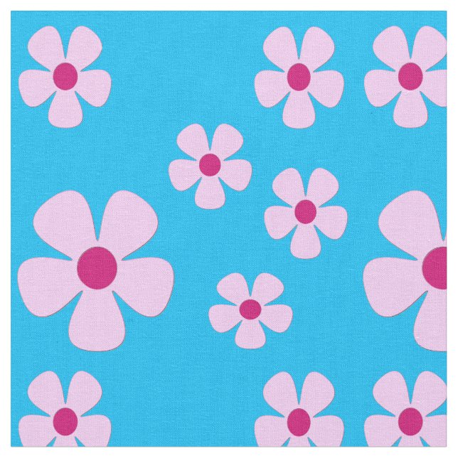 Sky Blue Fabric mit rosa Blume Stoff (Nahaufnahme)