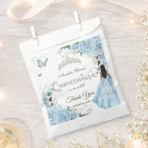 Sky Blue Floral Princess Dress Silver Quinceañera Geschenktütchen