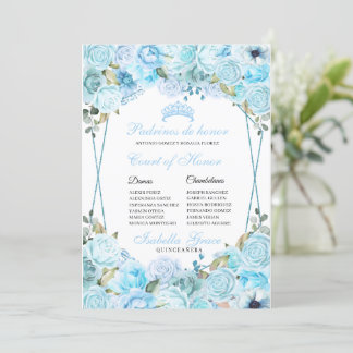 Sky Blue Floral Quinceanera Court of Honor Einladung