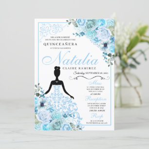 Sky Blue Floral Quinceanera Geburtstag Einladung