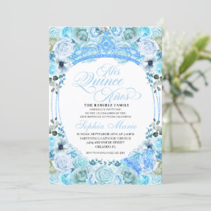 Sky Blue Floral Quinceanera Invitation Anniversair