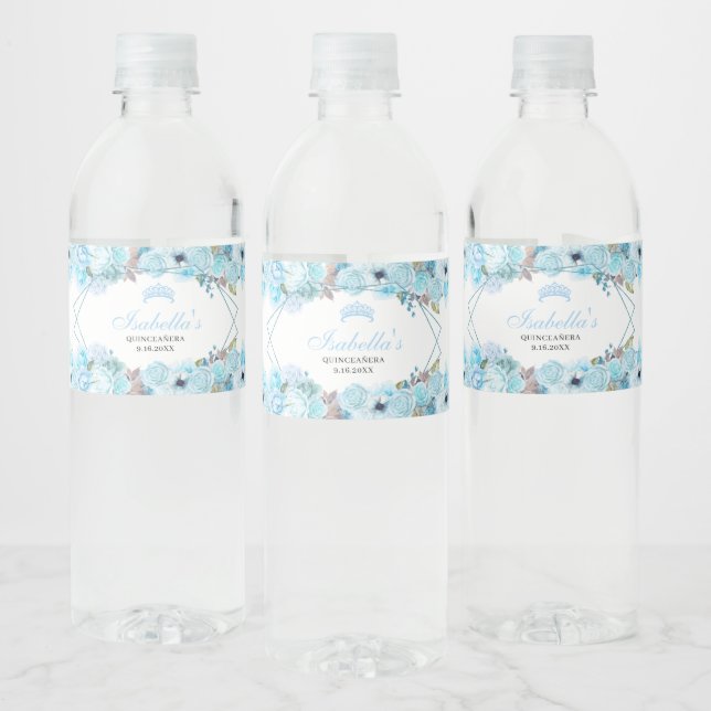 Sky Blue Floral Quinceanera Wasserflasche (Flaschen)