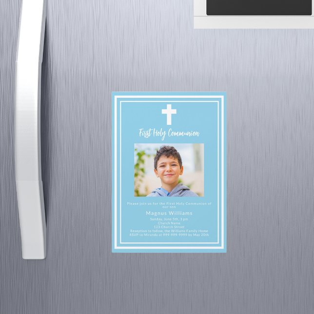 Sky blue Foto boy First Holy Communion Magneteinladung (Von Creator hochgeladen)