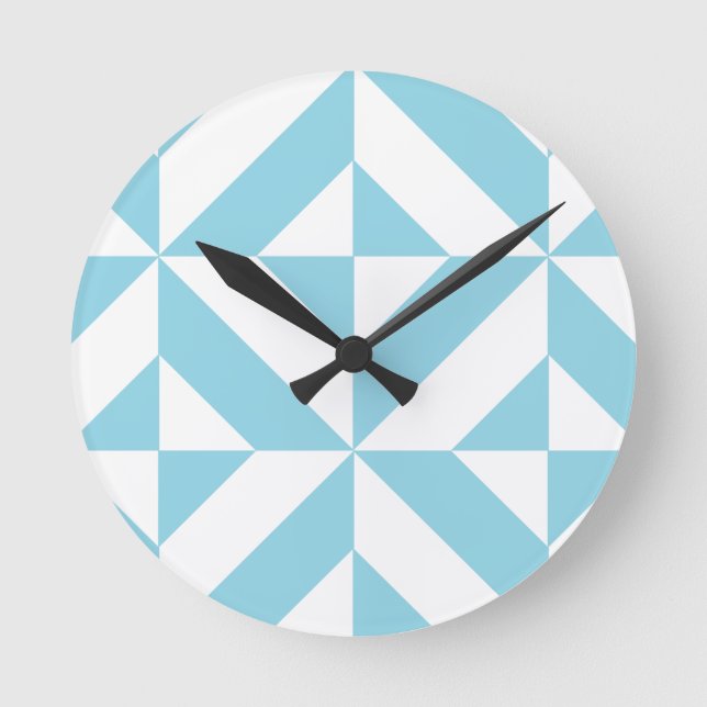 Sky Blue Geometric Deco Cube Pattern Runde Wanduhr (Vorderseite)