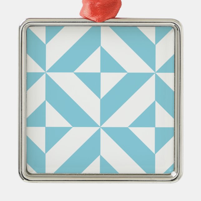 Sky Blue Geometric Deko Cube Pattern Silbernes Ornament (Vorne)