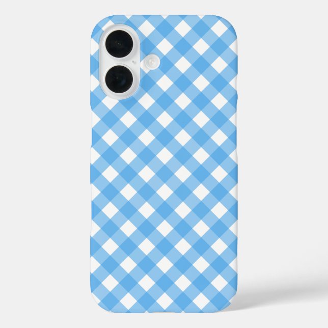 Sky Blue Gingham iPhone 16 Hülle (Rückseite)