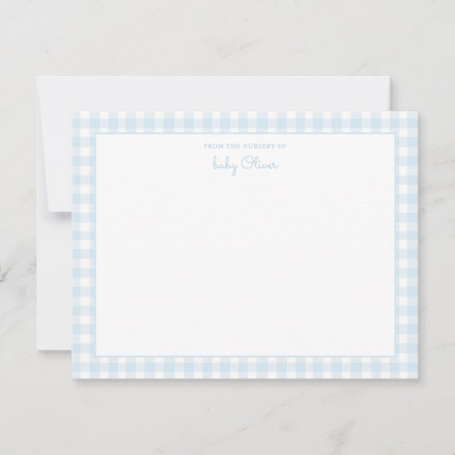 Sky Blue Gingham Karo Baby Boy Flat Vielen Dank Dankeskarte (Vorderseite)