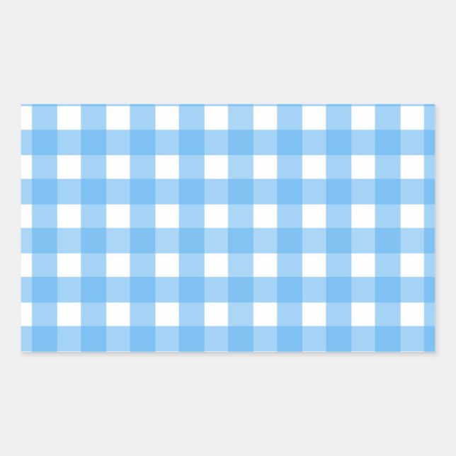 Sky Blue Gingham Rechteckiger Aufkleber (Vorderseite)