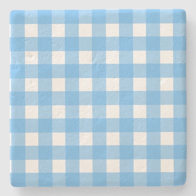 Sky Blue Gingham Steinuntersetzer (Vorderseite)