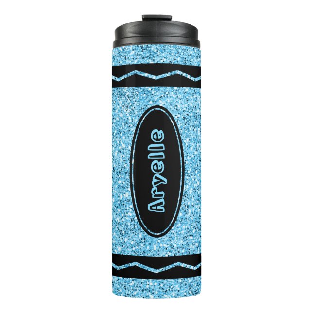 Sky Blue Glitzer Crayon Individuelle Name Drink Tu Thermosbecher (Vorderseite)