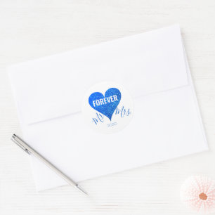 Sky Blue Glitzer Heart Mr+Mrs Round Sticker