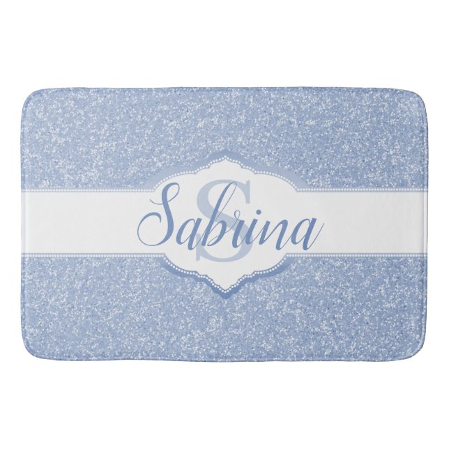 Sky Blue Glitzer Monogram Badematte (Vorderseite)