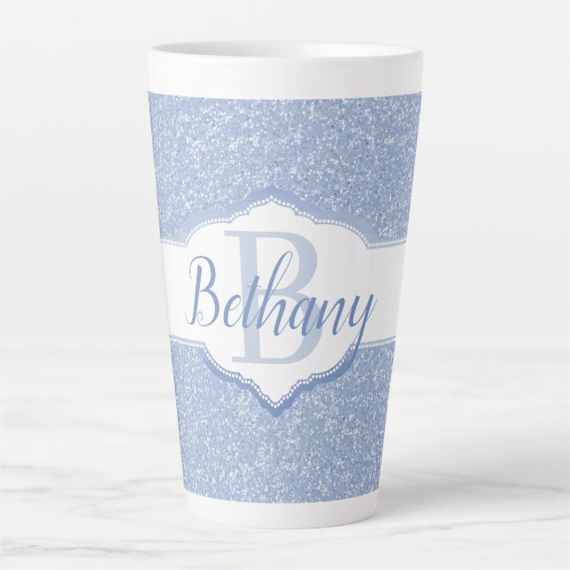 Sky Blue Glitzer Monogram Milchtasse (Vorderseite)