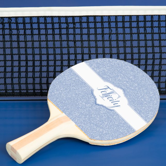 Sky Blue Glitzer Monogram Ping Pong Paddle Tischtennis Schläger (InSitu)