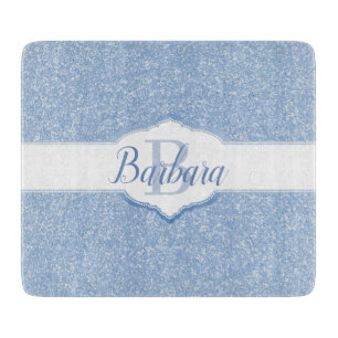 Sky Blue Glitzer Monogram Schneidebrett