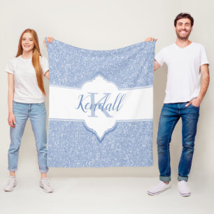 Sky Blue Glitzer Monogram Throw Blanket Fleecedecke